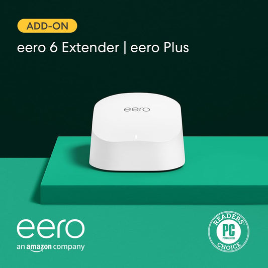 Amazon eero 6 mesh wifi add-on extender - Add up to 1,500 sq. ft. of Wi-Fi 6 coverage. Required eero mesh wifi system not included