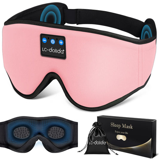 LC-dolida Sleep Headphones, 3D Sleep Mask Bluetooth Wireless Music Eye Mask, Sleeping Headphones for Side Sleepers Sleep Mask with Bluetooth Headphones Ultra-Thin Stereo Speakers Perfect for Sleeping