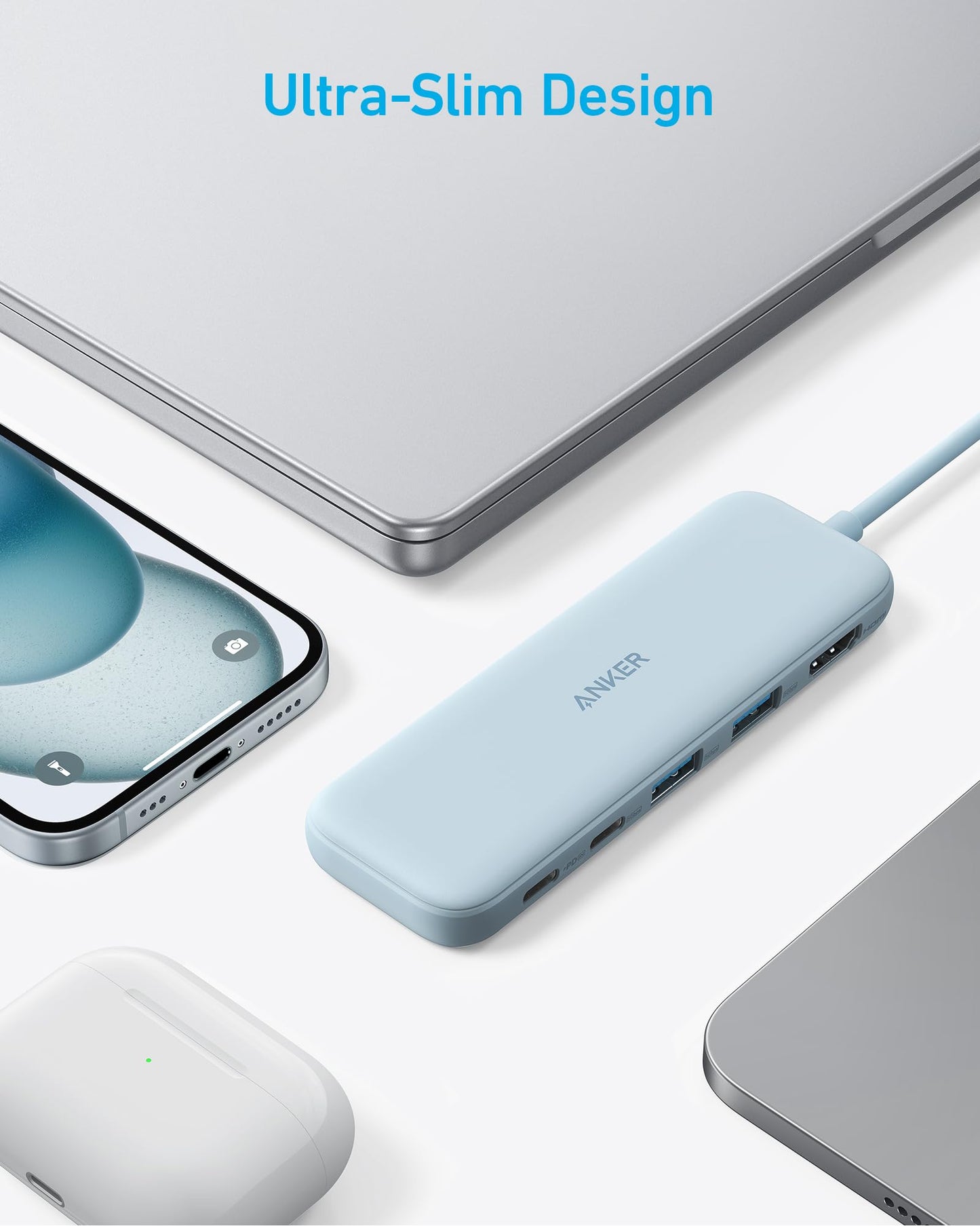 Anker USB C Hub, 5-in-1 USBC to HDMI Splitter with 4K Display, 1 x Powered USB-C 5Gbps & 2×Powered USB-A 3.0 5Gbps Data Ports for MacBook Pro, MacBook Air, Dell and More